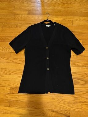 Veronica Beard XL Black Short-Sleeve Button Front Knit Top. 100% Cotton